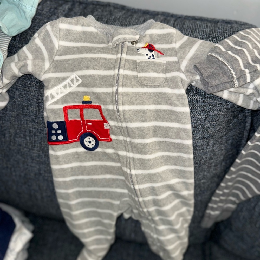 Carter's Gray and Red Footies with Vehicle Appliqué